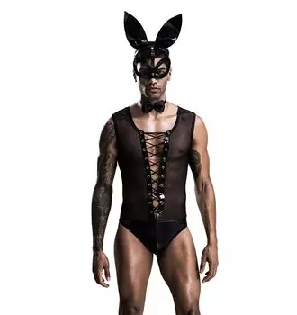 NACZHLOVELL Косплей Банни Мальчик 5 предметов комплект сексуальное нижнее белье комбинированная одежда ночной клуб бар регулируемое черное нижнее белье соблазнительный костюм популярный костюм