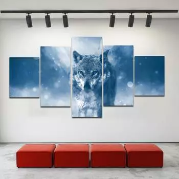 НАДЕЖНОЕ ИСКУССТВО, 5 панелей, постеры с волками, принты, голубые глаза, животные, холст, картины, настенная художественная картина для украшения гостиной, без рамки 20x35cm*2 20x45cm*2 20x55cm*1