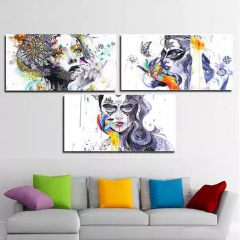 НАДЕЖНОЕ ИСКУССТВО Цветочная красочная портретная живопись девушки с цветочным узором, безрамная картина на холсте, водостойкая чернильная печать, украшение для гостиной 20cm40cm NoFrame