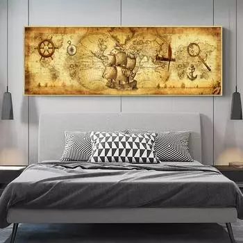 НАДЕЖНОЕ ИСКУССТВО Карта Мира Ретро Старые Фотографии Холст Картины Для Гостиной Печати Украшения Дома Стены Плакаты Без Рамки 20cm40cm NoFrame