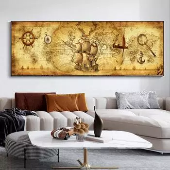 НАДЕЖНОЕ ИСКУССТВО Карта Мира Ретро Старые Фотографии Холст Картины Для Гостиной Печати Украшения Дома Стены Плакаты Без Рамки 20*40cm