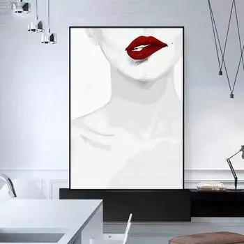 НАДЕЖНОЕ ИСКУССТВО сексуальная девушка с красными губами, скандинавский постер, современная мода, поп-декоративные картины, настенные панно для детской комнаты, гостиной 21cm30cm NoFrame