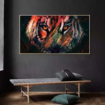 НАДЕЖНОЕ ИСКУССТВО Современная картина с изображением животных Тигр имеет свирепый вид Холст Картина Настенный художественный постер для украшения гостиной без рамки 20*40cm