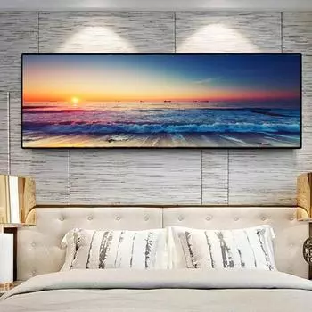 НАДЕЖНОЕ ИСКУССТВО, современный пейзаж, холст, картина, восход солнца, море, золотой деревянный мост, картины для гостиной, домашний декор, без рамки 20*40cm