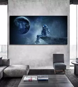 НАДЕЖНОЕ ИСКУССТВО загадочная Солнечная система Земля и астронавт Холст Картина Настенная картина для гостиной Домашний декор Куадрос без рамки 20*40cm