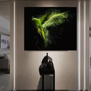 НАДЕЖНОЕ ИСКУССТВО Зеленый Летающий Попугай Холст Картина Животное Картина Для Украшения Гостиной Домашние Настенные Плакаты и Принты Без Рамки 21cm30cm NoFrame