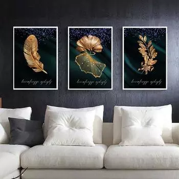 НАДЕЖНЫЕ ХУДОЖЕСТВЕННЫЕ Картины на холсте, настенные художественные постеры и принты, картины с золотыми перьями и листьями для гостиной, украшения дома, без рамки 21*30cm