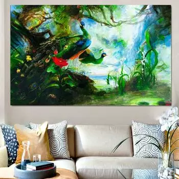 НАДЕЖНЫЕ ХУДОЖЕСТВЕННЫЕ Плакаты и принты, холст, картина с изображением павлина, абстрактные настенные картины с животными для гостиной, домашний декор, без рамки 21cm30cm NoFrame