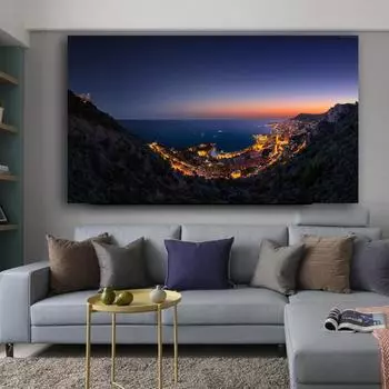 НАДЕЖНЫЕ ХУДОЖЕСТВЕННЫЕ Плакаты и принты Монако Vista Palace Ночная сцена Небо Море Лодки Куадрос Холст Картина Настенное искусство для гостиной 20cm40cm NoFrame