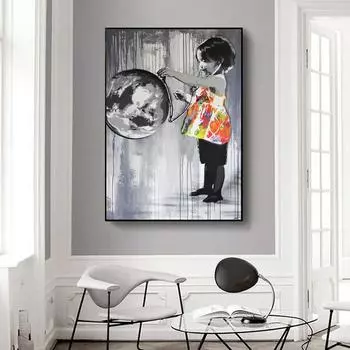 НАДЕЖНЫЕ ИСКУССТВЕННЫЕ картины на холсте, черно-белые детские портретные картины с изображением земли, домашние настенные художественные постеры для украшения гостиной, без рамки 21*30cm