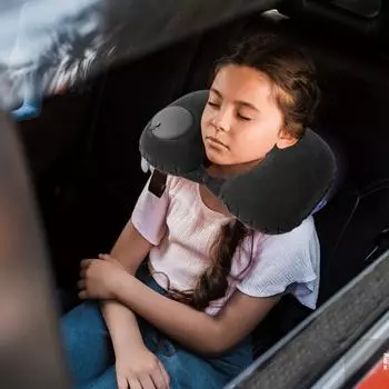 Надувная автомобильная дорожная подушка, портативная U-образная подушка для самолета, пресс для накачивания подушки для шеи в автомобиле, принадлежности для транспортных средств светло-серый