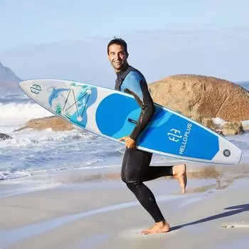 Надувная доска для серфинга с веслом 3,5 м из ПВХ для взрослых - устойчивая, универсальная и портативная для серфинга, гонок, рыбалки и йоги синий