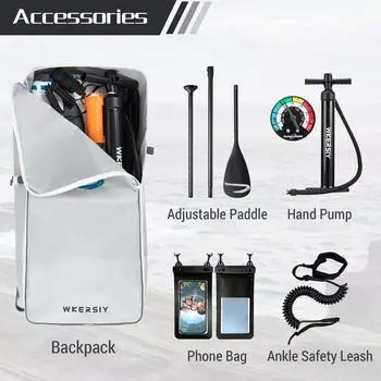 Надувная доска для серфинга с веслом, нескользящая доска для каяка с аксессуарами для SUP для молодежи и взрослых разноцветный