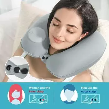 Надувная подушка для путешествий, регулируемая надувная подушка для шеи, портативная быстрая надувная подушка U-образной формы с маской для глаз, берушами и сумкой для переноски темно-синий