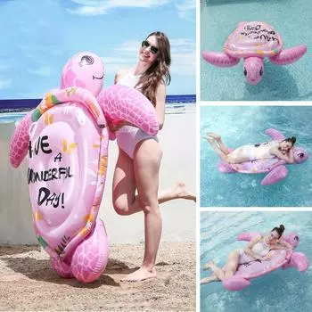 Надувная розовая черепаха, установленная на большой воде, дрейфующая серфингом, плавающая гребля, игра в водные игрушки, круг для плавания, складной лежачий стул, новый стиль 175x175cm розовый