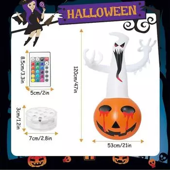 Надувная тыква-призрак, украшения на Хэллоуин, питание от батареек, со светодиодными огнями, праздничные украшения на открытом воздухе, материал ПВХ для дома