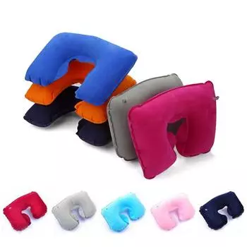 Надувная U-образная подушка для шеи, мягкая флокированная подушка из ПВХ, удобная подушка для путешествий, офисная домашняя воздушная подушка, подушка для сна, моющаяся 44x27cm