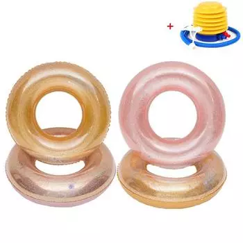 Надувное кристально прозрачное кольцо для плавания с блестками, блестящий поплавок, спасательный круг с надувным насосом 120cm жёлтый