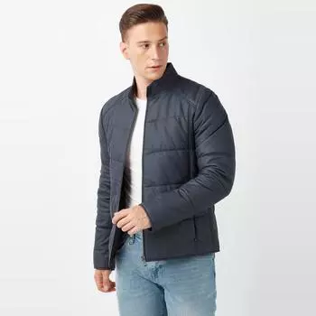 Надувное мужское пальто из натуральной кожи темно-синего цвета из тафты