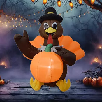 Надувное украшение в виде индейки 4 фута Садовое украшение Уличное украшение для газона и двора с тыквой для