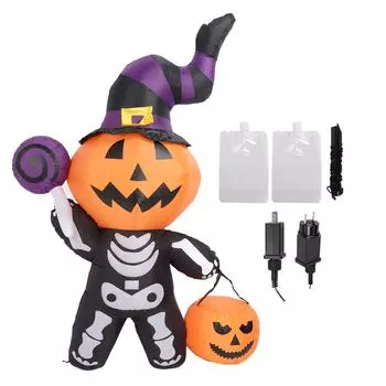 Надувное украшение в виде привидения со светодиодными огнями, водонепроницаемое, симпатичное, надувное украшение в виде скелета для двора EU Plug 220240V