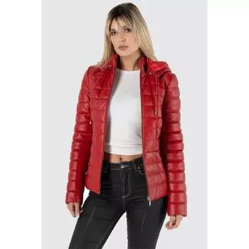 Надувное женское красное пальто из натуральной кожи