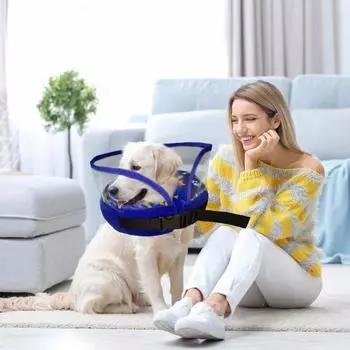 Надувной конусный ошейник для собак больших собак и кошек, регулируемый мягкий хирургический ошейник для собак, ошейник-пончик для предотвращения облизывания домашних животных M синий