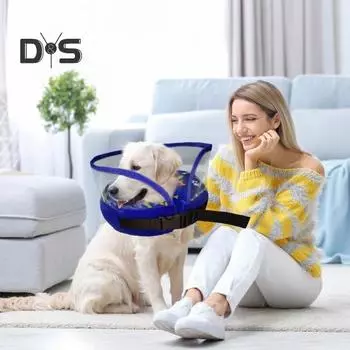 Надувной конусный ошейник для собак больших собак и кошек, регулируемый мягкий хирургический ошейник для собак, ошейник-пончик для предотвращения облизывания домашних животных M синий