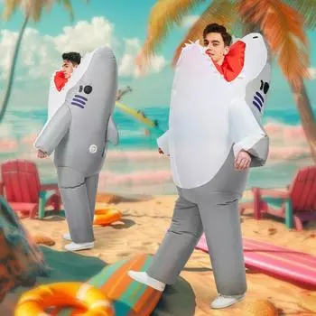 Надувной костюм акулы-людоеда, для взрослых One size (150-190cm) серый