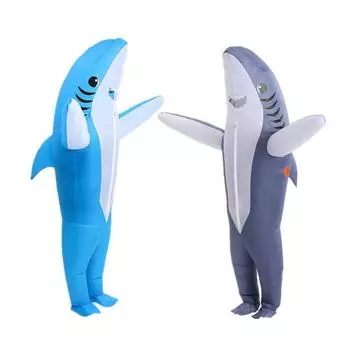 Надувной костюм акулы на Хэллоуин, карнавальная вечеринка, рождественские костюмы, костюм для взрослых животных синий