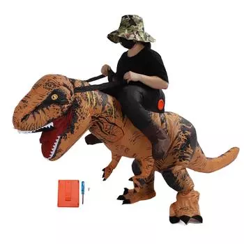 Надувной костюм динозавра для взрослых, водонепроницаемый, забавный костюм для езды на тираннозавре на Хэллоуин коричневый