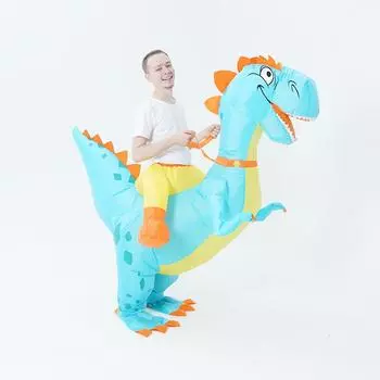 Надувной костюм куклы динозавра-хищника на Хэллоуин, одежда для выступлений на сцене, полудлинный велосипедный костюм 150-190cm небесно-голубой