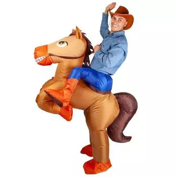 Надувной костюм лошади с большим хвостом, для взрослых 150-190cm коричневый