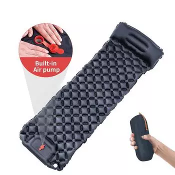 Надувной коврик для сна на открытом воздухе, надувной матрас для кемпинга, встроенный насос, сверхлегкий дорожный коврик на воздушной подушке с подголовником для путешествий, пешего туризма темно-синий