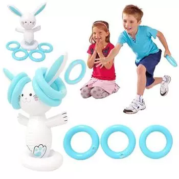 Надувной кролик, игра в метание колец, веселая пасхальная игрушка, надувной кролик с 4 кольцами, семейная вечеринка, метание колец, интерактивная игра, подарок на Новый год Rabbit