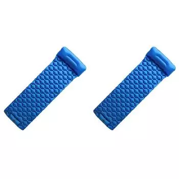 - Надувной матрас для кемпинга на открытом воздухе с подушкой для путешествий (синий)