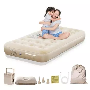 Надувной матрас Электрический насос для надувного коврика Надувной коврик со светодиодной подсветкой Одинарный 190 x 100 x 25 см Складной Автоматическое надувание Сброс воздуха Для кемпинга Перезаряжаемый Съемный бежевый