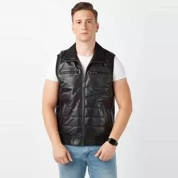 Надувной мужской жилет из натуральной кожи черного цвета