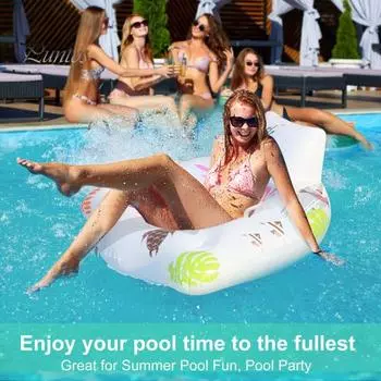 Надувной надувной матрас для бассейна с подголовником. U-образное кресло для плавания с подсветкой, меняющей цвет. Двойной подлокотник и подстаканник. Водный диван с принтом. белый