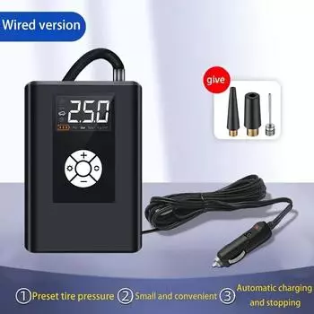 Надувной насос для автомобильных шин, мини-портативный электрический воздушный насос высокого давления, проводной Wired чёрный