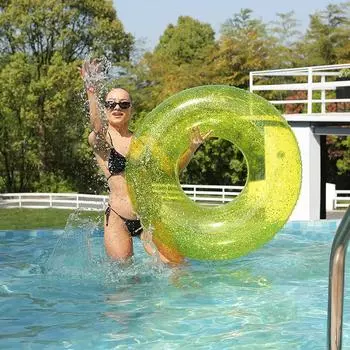 Надувной плавательный круг с золотыми блестками, утолщенный спасательный круг для взрослых, подмышечный круг, сетчатый, красный, прозрачный, с блестками 55cm