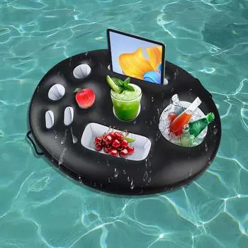 Надувной подстаканник, украшение для вечеринки, 8/9 отверстий, сервировочный бар для шведского стола, плавающий поднос для напитков, держатель для пива, портативный напиток, фрукты, планшет, сотовый телефон чёрный