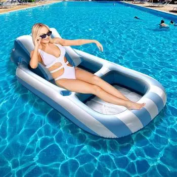 Надувной поплавок для бассейна со спинкой, подстаканник, износостойкий, очень большой, толстый, поплавок для бассейна из ПВХ для взрослых синий