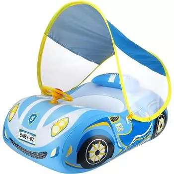 Надувной поплавок для малышей с регулируемым навесом от солнца и защитным сиденьем, игрушка для бассейна для детей 1-4 лет 79*91*27cm синий