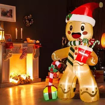 Надувной пряничный человечек с 8 светодиодными лампами, быстро надуваемый/сдуваемый, игрушки в виде имбирного человечка, уличное рождественское украшение, надуваемый для рождественского праздничного декора US Plug