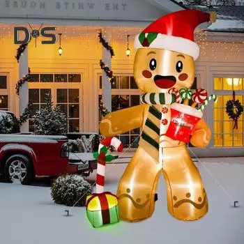 Надувной пряничный человечек с 8 светодиодными лампами, быстро надуваемый/сдуваемый, игрушки в виде имбирного человечка, уличное рождественское украшение, надуваемый для рождественского праздничного декора US Plug