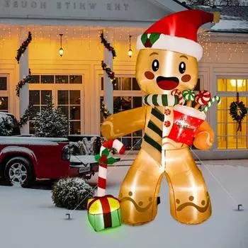 Надувной пряничный человечек с 8 светодиодными лампами, быстро надуваемый/сдуваемый, игрушки в виде имбирного человечка, уличное рождественское украшение, надуваемый для рождественского праздничного декора US Plug