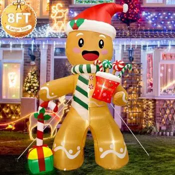 Надувной пряничный человечек с 8 светодиодными лампами, быстро надуваемые/сдуваемые игрушки для пряничных человечков