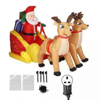 Надувные сани Санты, украшение из полиэстера, светящиеся, с мощным вентилятором, рождественский Санта и
