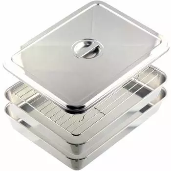 Nagao Tsubame Sanjo Square Bat Lid Net XXL Size Set for Preparation Stainless Steel 10 Pieces Made in Japan 18-8